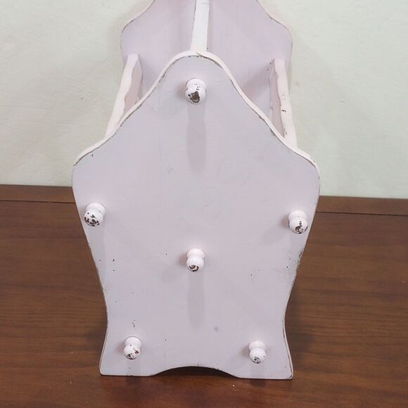 Vintage Shabby Chic Pale Pink French Country Wooden Rustic Magazine & Book Rack - Picture 6 of 9